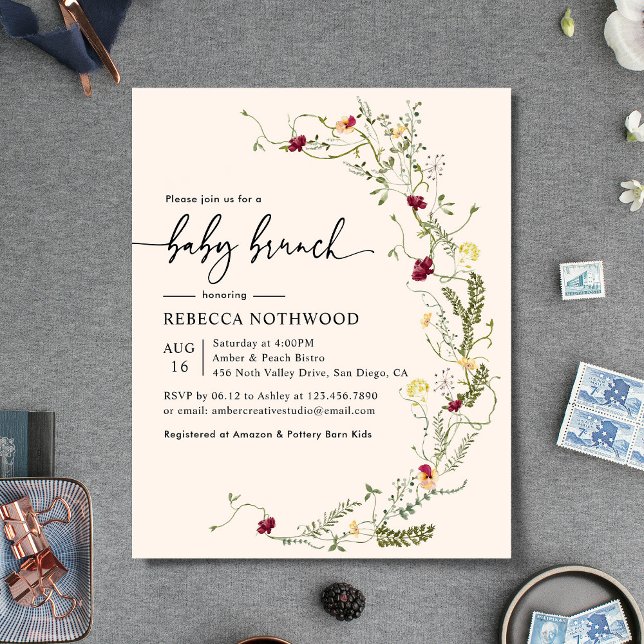 Lámina Invitación de brunch de bebé para Rubor Pink Flora (Subido por el creador)