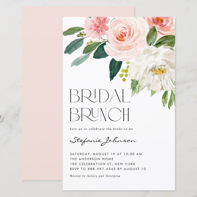 Lámina Invitación de brunch de bonito acuarela (Anverso / Reverso)