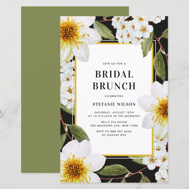 Lámina Invitación de brunch de novia botánica de Dahlia b (Anverso / Reverso)