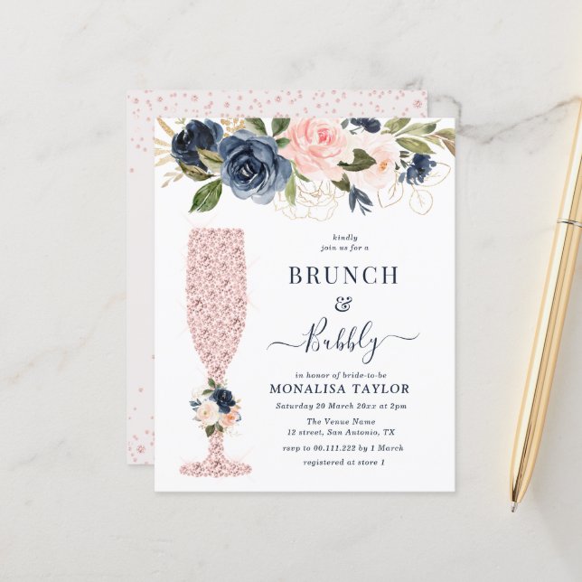 Lámina invitación de brunch de novia floral y rubia (Anverso/Reverso In Situ)