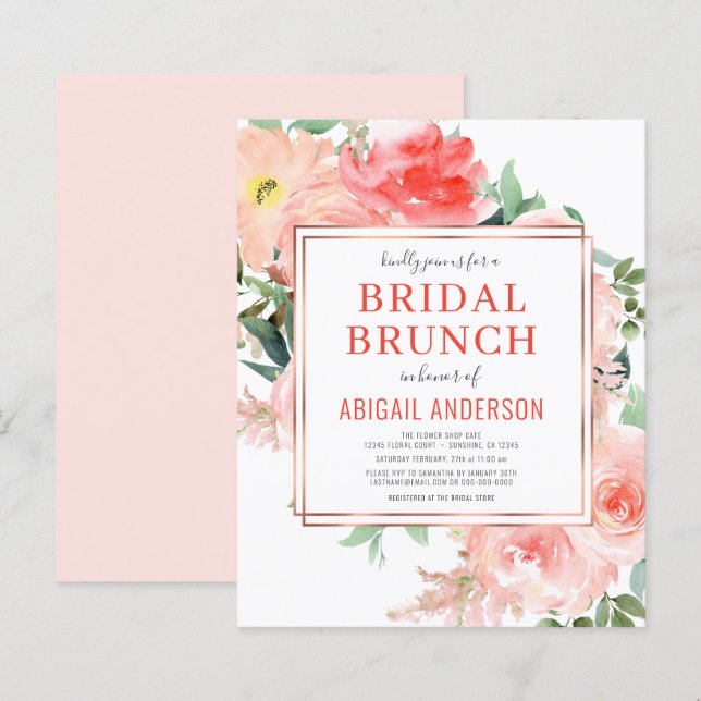 Lámina Invitación de brunch de novias con croquis floral (Anverso / Reverso)