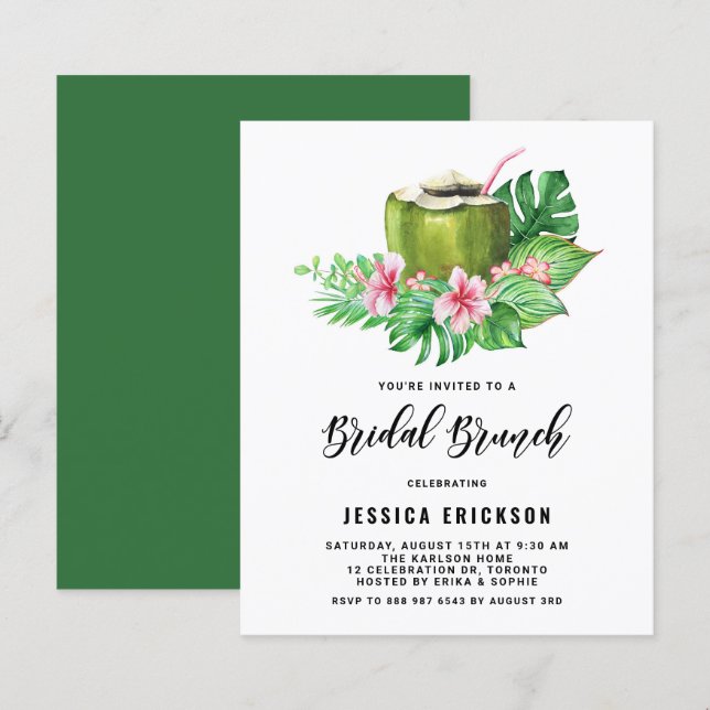 Lámina Invitación de brunch marrón marital de verano de C (Anverso / Reverso)