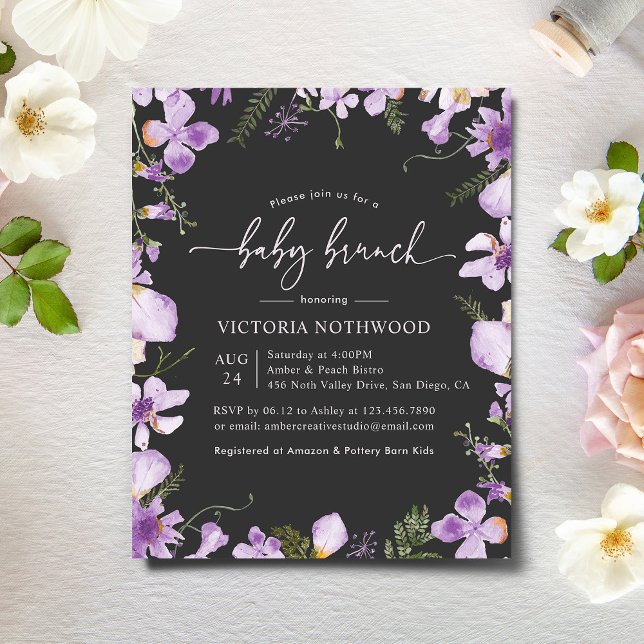 Lámina Invitación de brunch morado de carbón vegetal rúst (Subido por el creador)