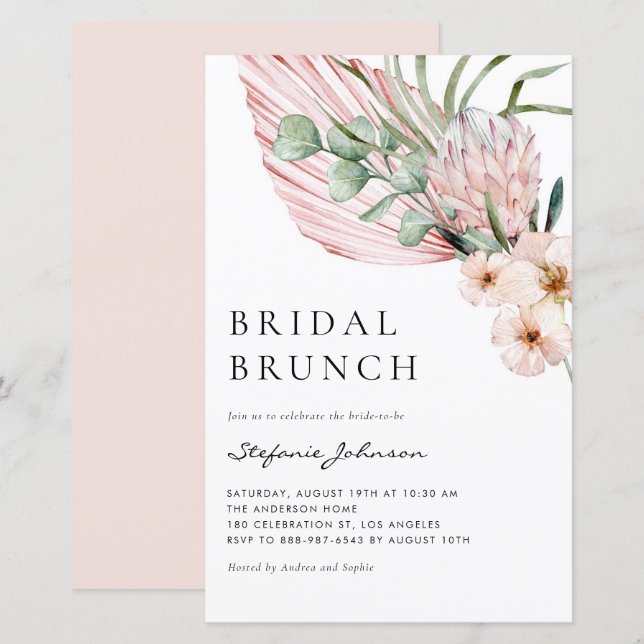 Lámina Invitación de brunch nupcial de verano con protea  (Anverso / Reverso)