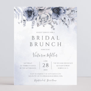 Lámina Invitación de brunch nupcial floral azul polvorien