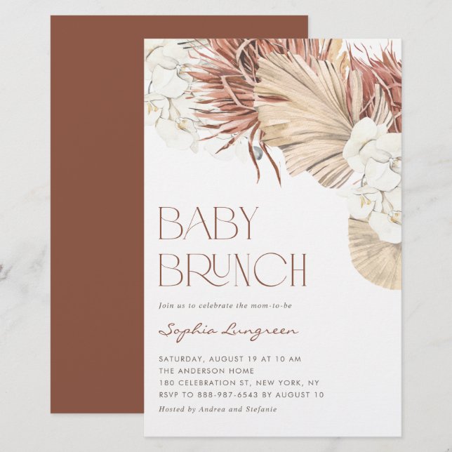 Lámina Invitación de Brunch para Baby Shower Boho con Pal (Anverso / Reverso)