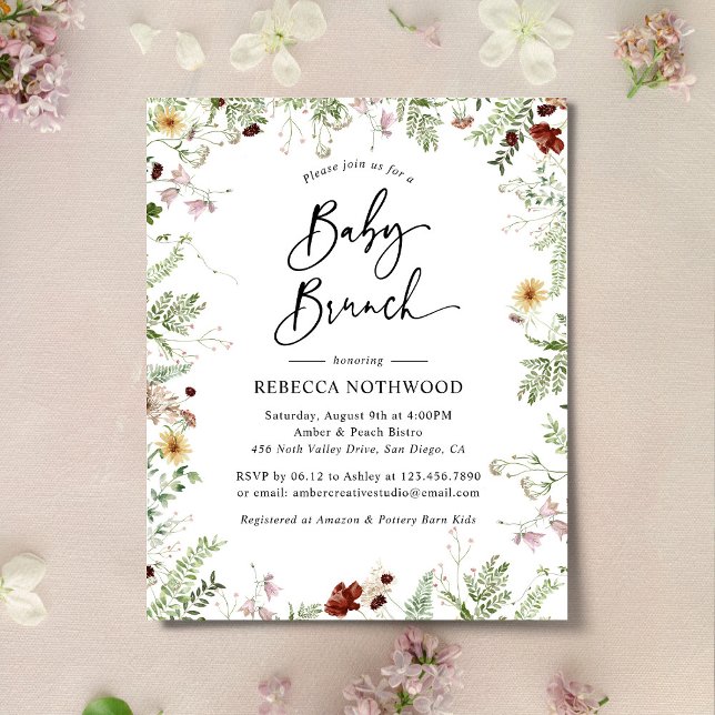 Lámina Invitación de brunch para bebé de flores silvestre (Subido por el creador)