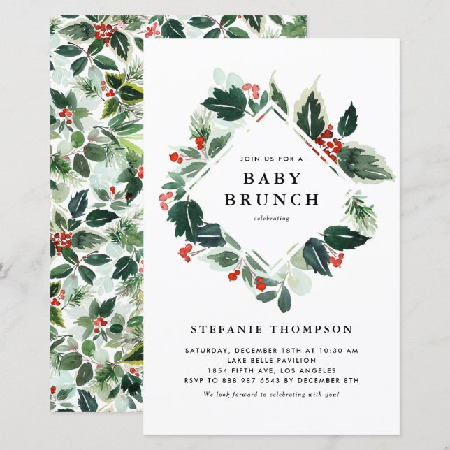 Lámina Invitación de brunch para bebé de Winterberry Holl (Anverso / Reverso)