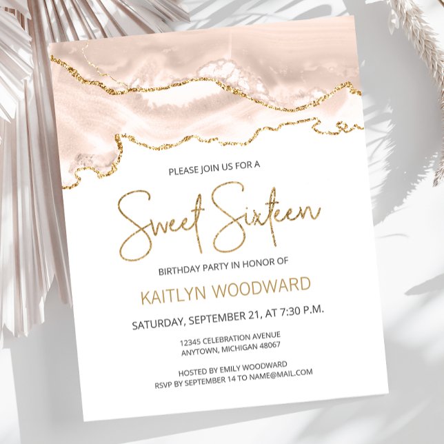 Lámina Invitación de Budget Ivory Gold Agate Sweet 16 (Subido por el creador)