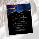 Lámina Invitación de Budget Starry Agate Gold Dark Sweet<br><div class="desc">Esta moderna invitación a la fiesta de cumpleaños Sweet Sixteen presenta una imagen acuarela de un ágate geodésico en tonos azules y morados, salpicado de estrellas brillantes y adornado con falsos toques de purpurina dorado. Las palabras "Dulce Dieciséis" aparecen en un falso purpurina de oro en letra decorativa moderna de...</div>