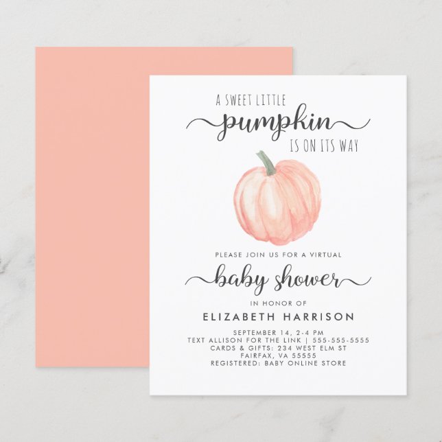 Lámina Invitación de calabaza de Naranja virtual de Baby  (Anverso / Reverso)