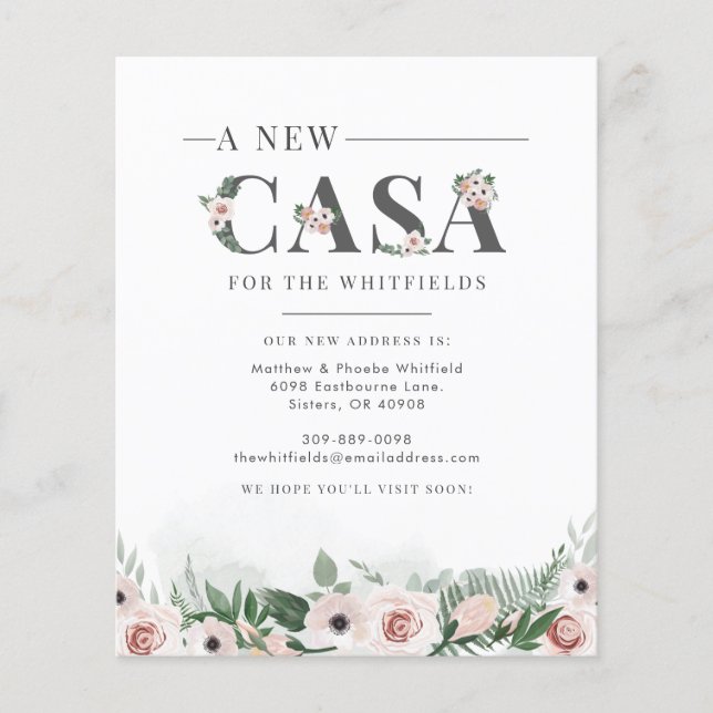 Lámina Invitación de cambio de casa floral de presupuesto (Anverso)
