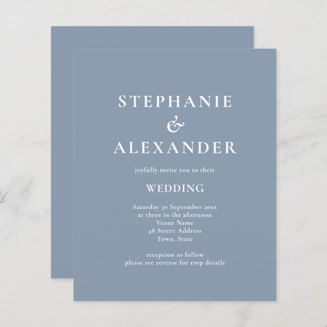 Lámina Invitación de casamiento azul con código QR modern (Anverso / Reverso)