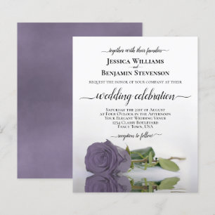 Lámina Invitación de casamiento con Rosa púrpura que refl