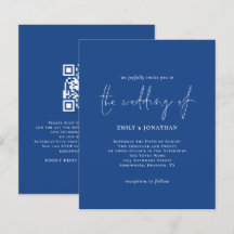 Invitación de casamiento de código QR azul blanco 