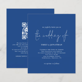 Lámina Invitación de casamiento de código QR azul blanco 