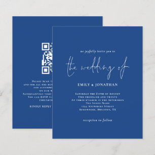 Lámina Invitación de casamiento de código QR azul blanco