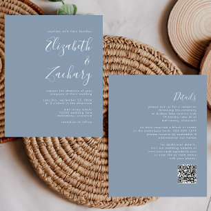 Lámina Invitación de casamiento de código QR azul con pol