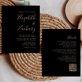 Lámina Invitación de casamiento de código QR de oro negro