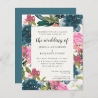 Invitación de casamiento de color azul floral de l