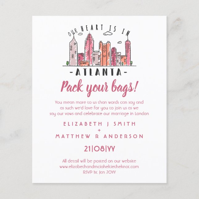 Lámina Invitación de casamiento en línea aérea ATLANTA (Anverso)