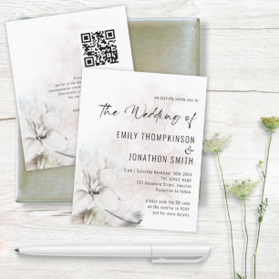 Lámina Invitación de casamiento QR con floral blanca de p