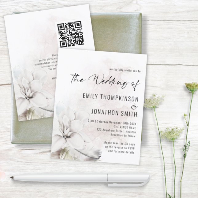 Lámina Invitación de casamiento QR con floral blanca de p (Subido por el creador)