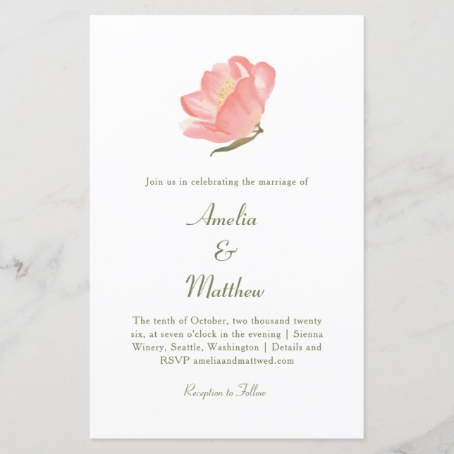 Lámina Invitación de casamiento todo en uno con floral ro (Anverso)