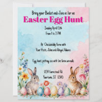 Invitación de caza de huevos de conejitos de Pascu