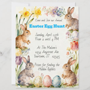 Lámina Invitación de Caza de Huevos de Conejos de Pascua