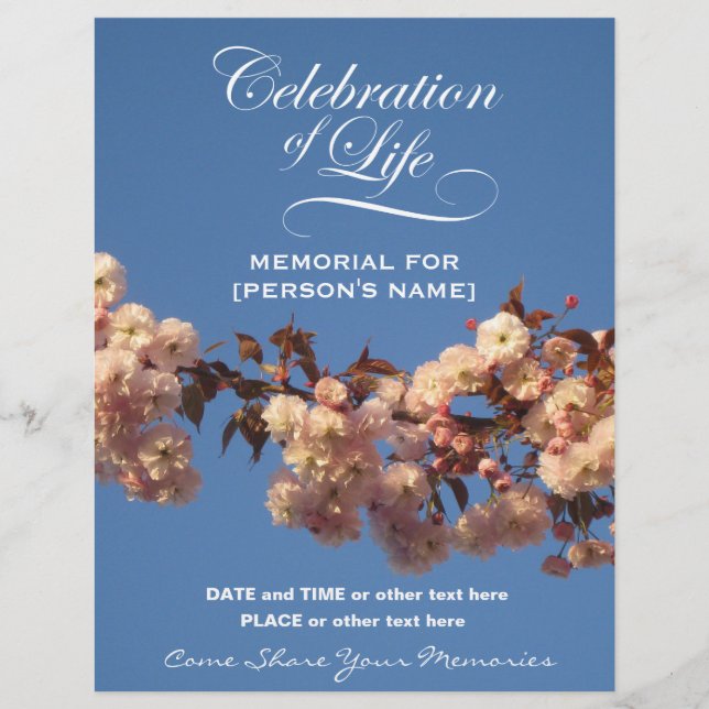 Lámina Invitación de Celebración de la Vida Flor de Cerez (Anverso)