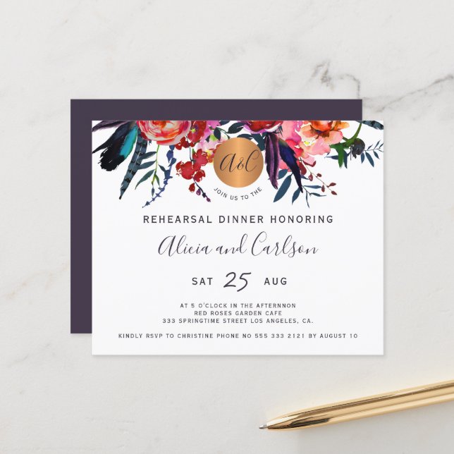 Lámina Invitación de cena de ensayo chic con acuarela de  (Anverso/Reverso In Situ)