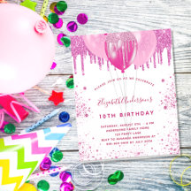 Invitación de chica blanco rosado para cumpleaños 