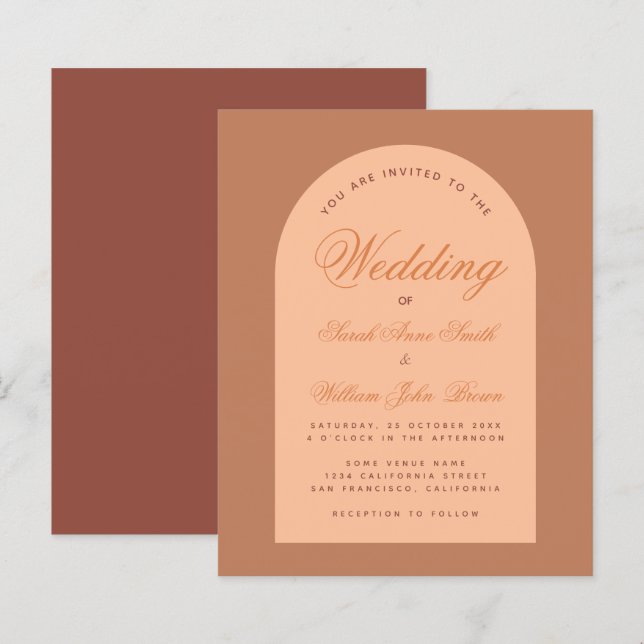 Lámina Invitación de color marrón del Boda de presupuesto (Anverso / Reverso)