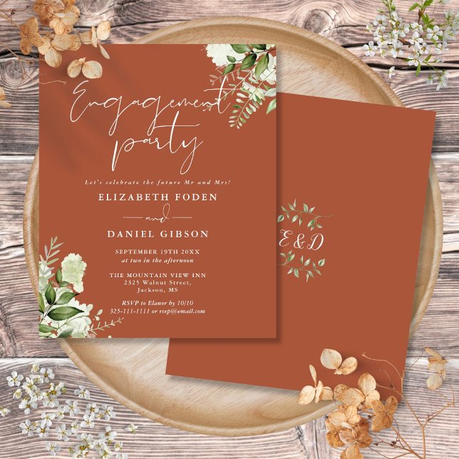 Lámina Invitación de compromiso de fiesta floral de terra (Budget Floral Terracotta Engagement Party Invite)