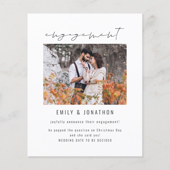 Lámina Invitación de compromiso de foto con guión moderno (Anverso)