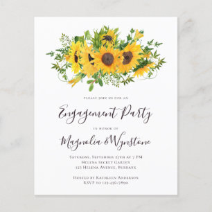 Lámina Invitación de compromiso de girasoles elegante y e