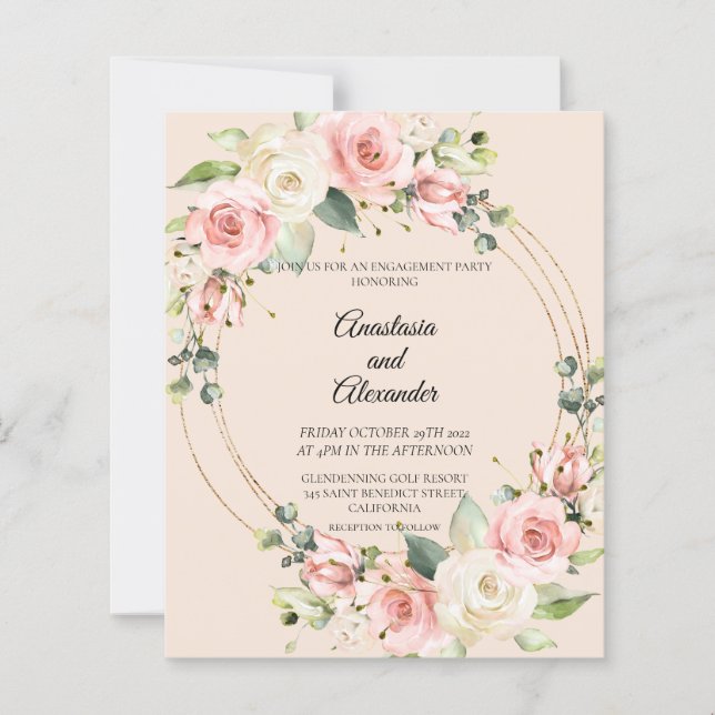 Lámina Invitación de compromiso floral de acuarela de pre (Anverso)