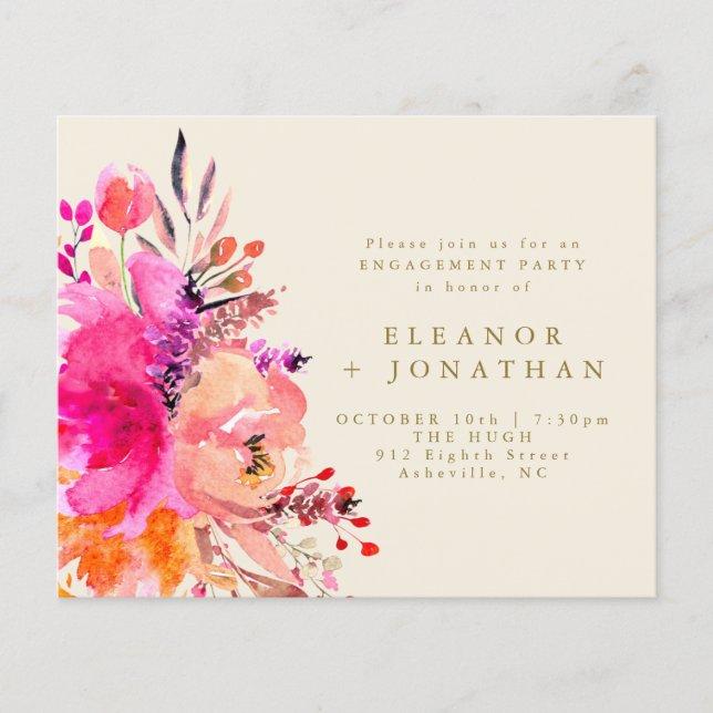Lámina Invitación de compromiso y fiesta con flores de or (Anverso)
