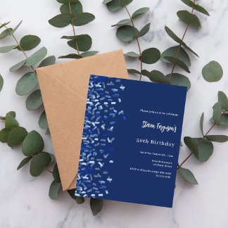 Lámina Invitación de confeti azul marino de cumpleaños