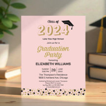 Invitación de Confetti Grad Party con guión de oro