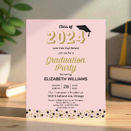 Lámina Invitación de Confetti Grad Party con guión de oro