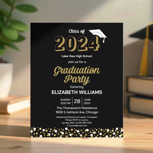 Lámina Invitación de Confetti Grad Party con guión de oro (Subido por el creador)