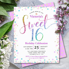 Lámina Invitación de Confetti Purpurina arcoiris 16 Sweet