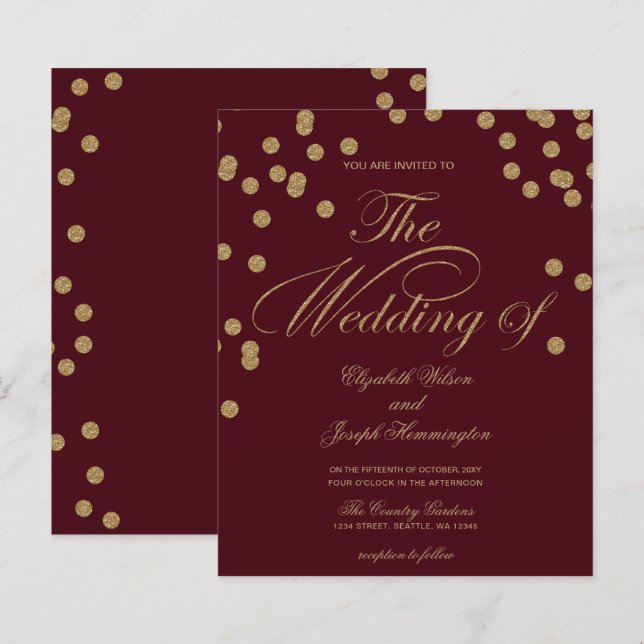 Lámina Invitación de Confetti Purpurina de Borgoña Presup (Anverso / Reverso)