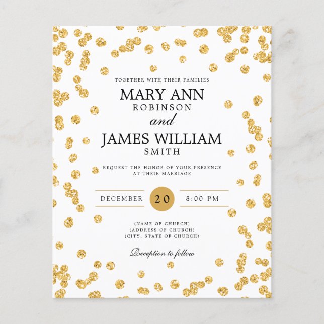 Lámina Invitación de Confetti Purpurina de Oro Boda de pr (Anverso)
