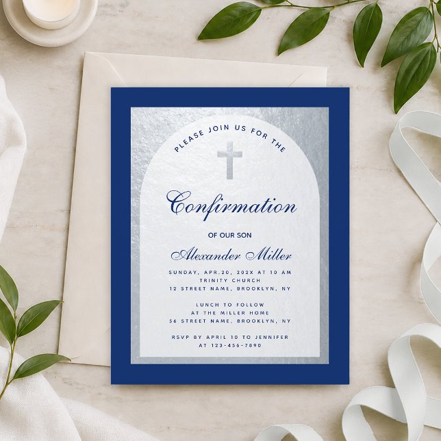 Lámina Invitación de confirmación azul real plateada econ (Subido por el creador)