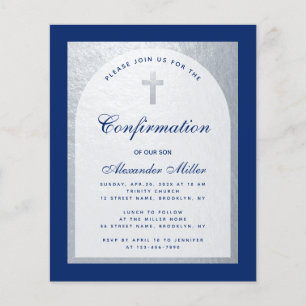 Lámina Invitación de Confirmación Azul Real Plateado Pres