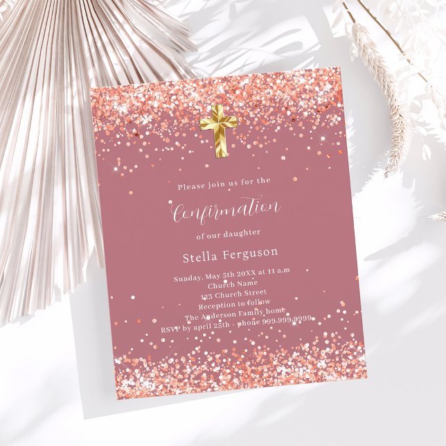Lámina invitación de confirmación de chica de cruz de oro (Subido por el creador)