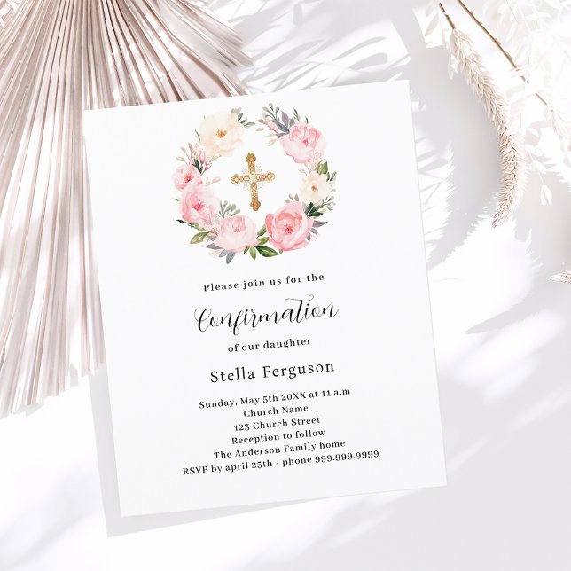 Lámina Invitación de confirmación de flor rosa de correa  (Subido por el creador)